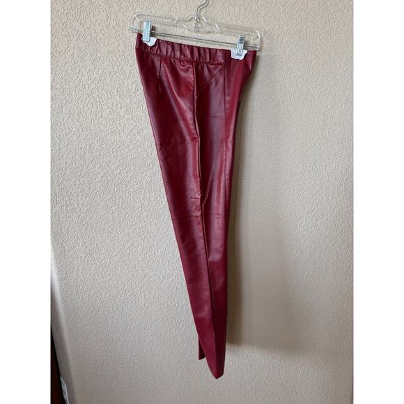 ZARA Faux Leather Skinny High Rise Pants Ankle Zip Size M Medium Red Burgundy - Picture 4 of 9
